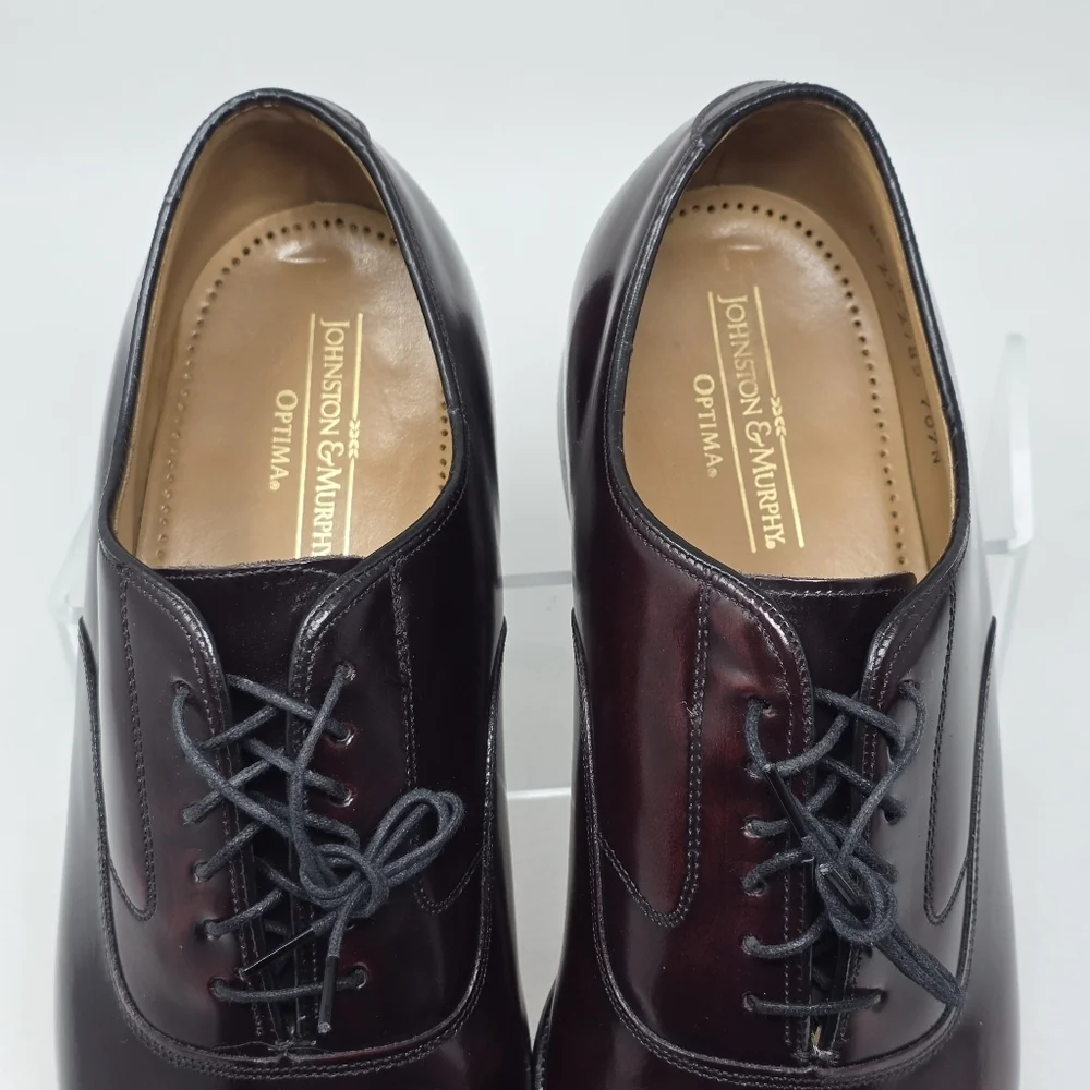 Johnston & Murphy Optima Mens Melton Oxford Size 8.5 Burgundy Cap Toe Shoe USA